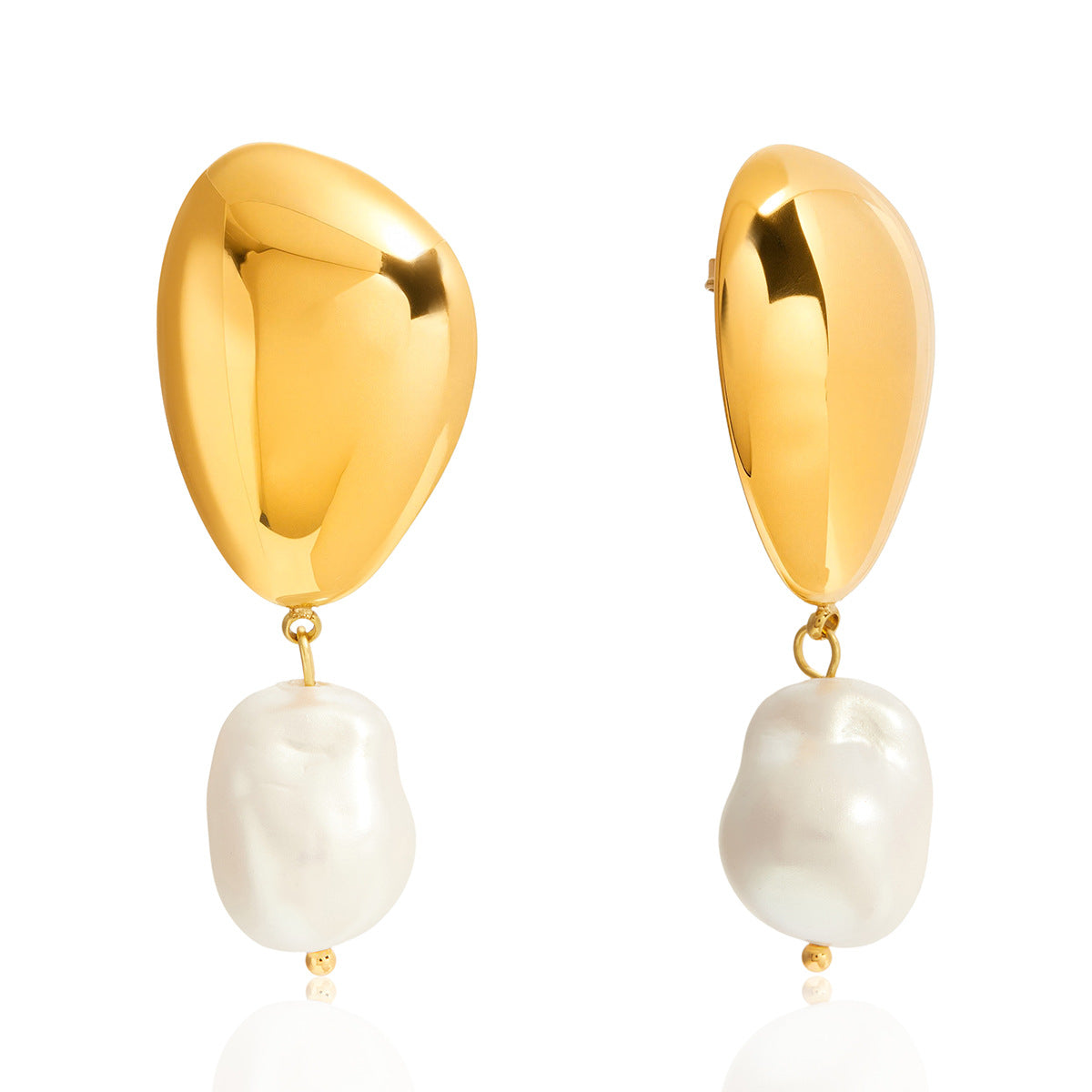 Aretes Minimalistas Geométricos de Nácar en Acero de Titanio con Chapado de Oro al Vacío PVD para Mujer