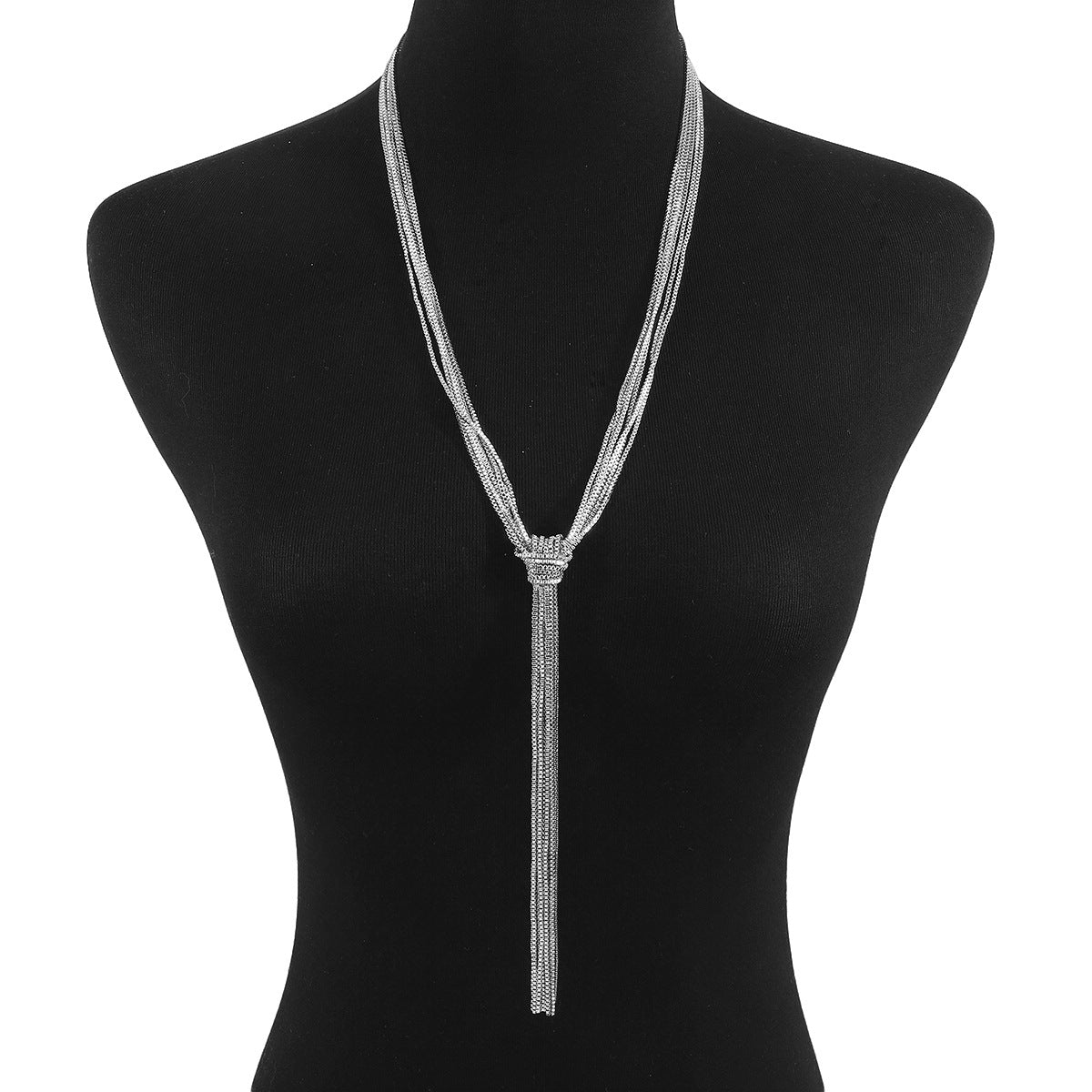 Elegante Collar Colgante de Borla para Mujer con Diseño Geométrico Aleación de Zinc, Collar en Y con Cadena de Serpiente y Acabado Chapado