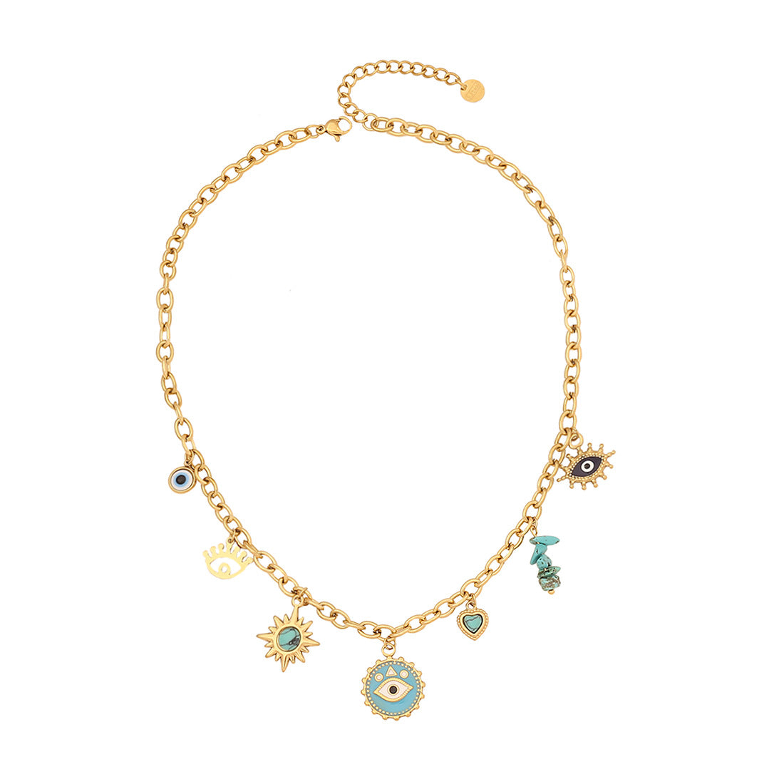 Collana con Pendente a Fiore in Smalto a Forma di Occhio Giocoso in Acciaio Inossidabile con Finitura Placcata da Donna