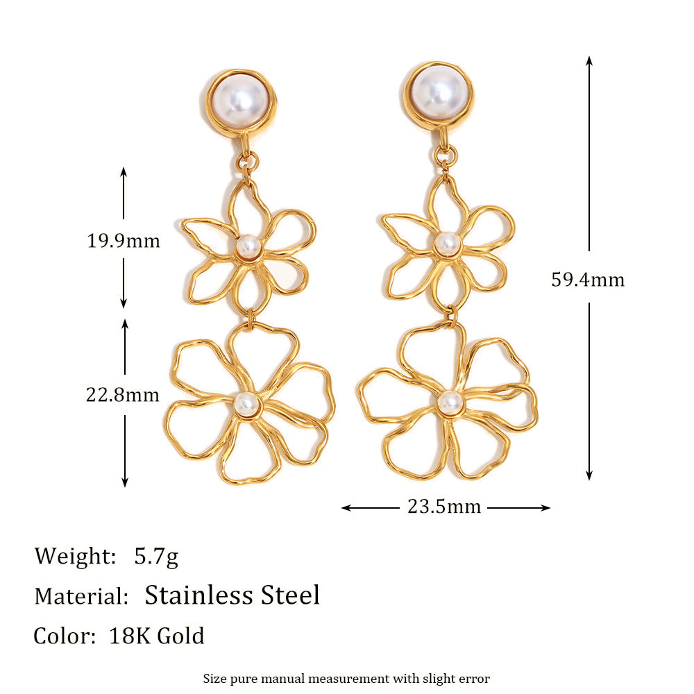 Fashionable Floral Stud Earrings in 316L Stainless Steel with 18K Gold Plating for Women