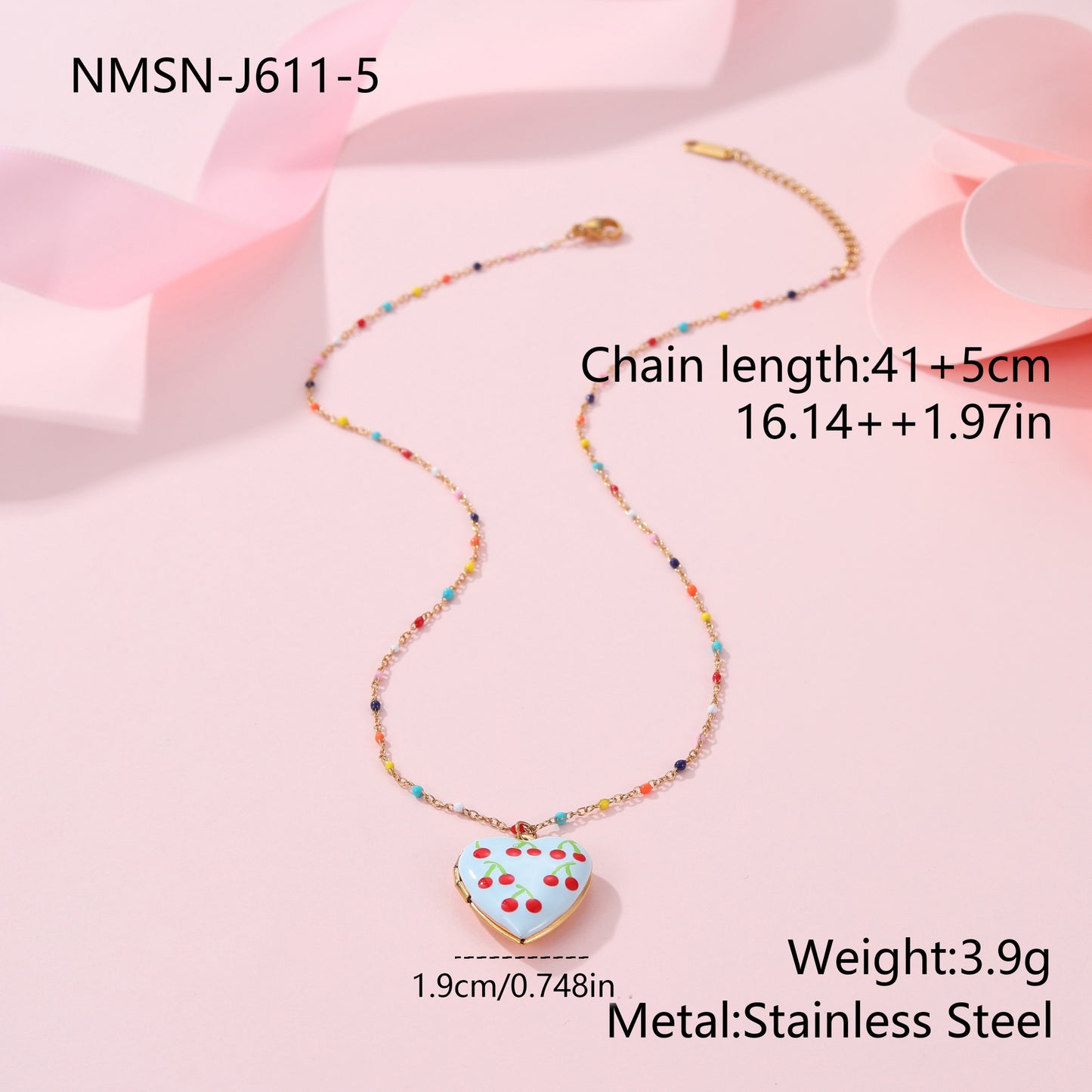Cute Dopamine-Inspired Heart and Fruit Pendant Necklace in Stainless Steel with Gold Plating, Fashionable Minimalist Jewelry for Women