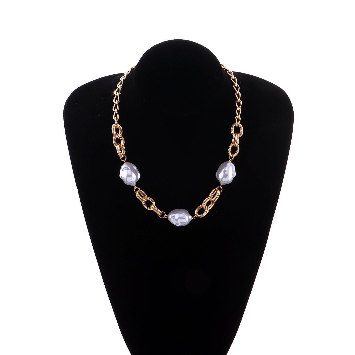 Geometric Pearl Pendant Necklace, Alloy Plated Regular Chain, Women's Fashion Short Choker, Sweet Fresh Style Jewelry