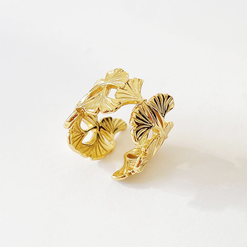 Minimalist Vintage 925 Sterling Silver Leaf Ring for Women
