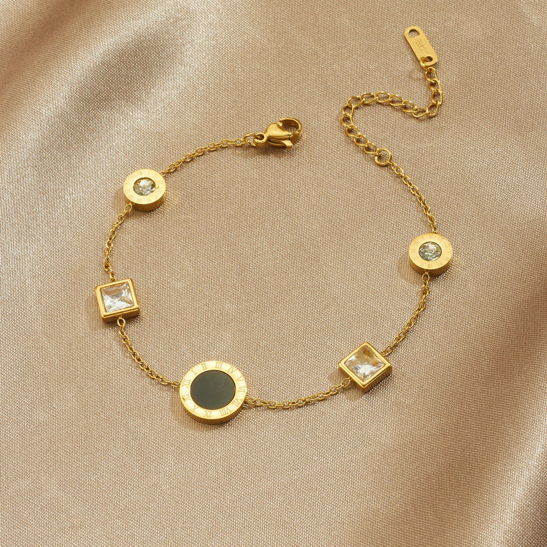 Geometric Round Square Rhinestone Inlay Gold Plated Stainless Steel Pendant for Women