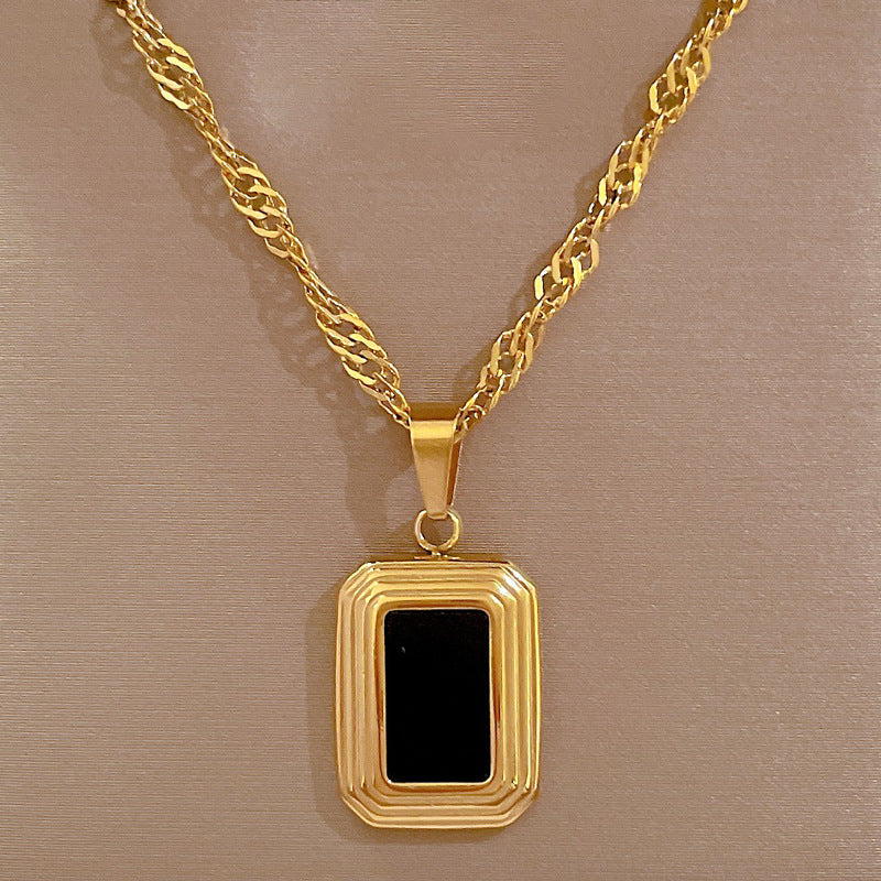 Minimalist Titanium Steel Geometric Collar Necklace Unisex Plated Gold-Tone Pendant