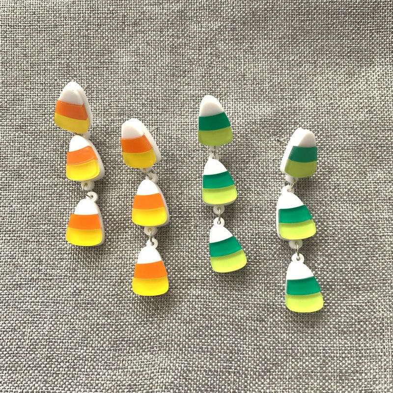 Pendientes de acrílico geométricos con forma de caramelo de Halloween para mujer con acabado artesanal