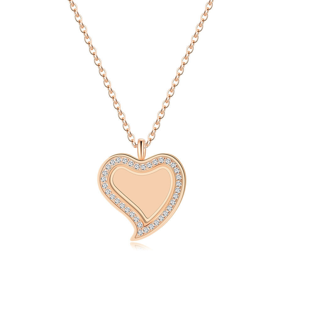 Collana da donna minimalista placcata oro 18K con ciondolo a forma di cuore geometrico in acciaio inossidabile e barretta con zirconi cubici