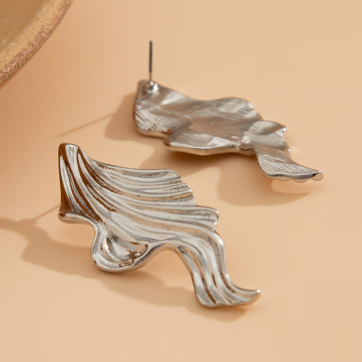 Exaggerated Goldfish-Shaped Alloy Earrings with Plated Finish for Women, Wave-Tail Fish Design, Stainless Steel Posts