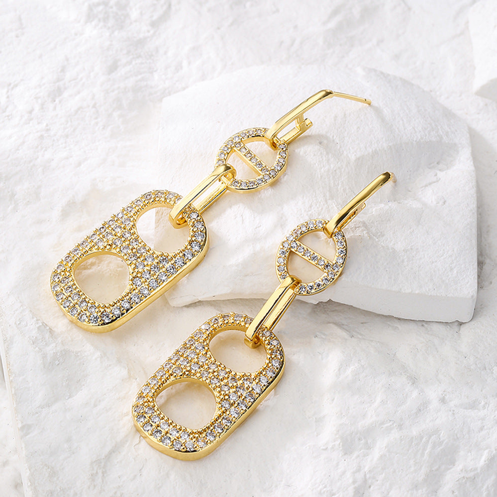 Orecchini a perno geometrici irregolari minimalisti da donna con base in rame placcato oro e zirconia micro-pavé