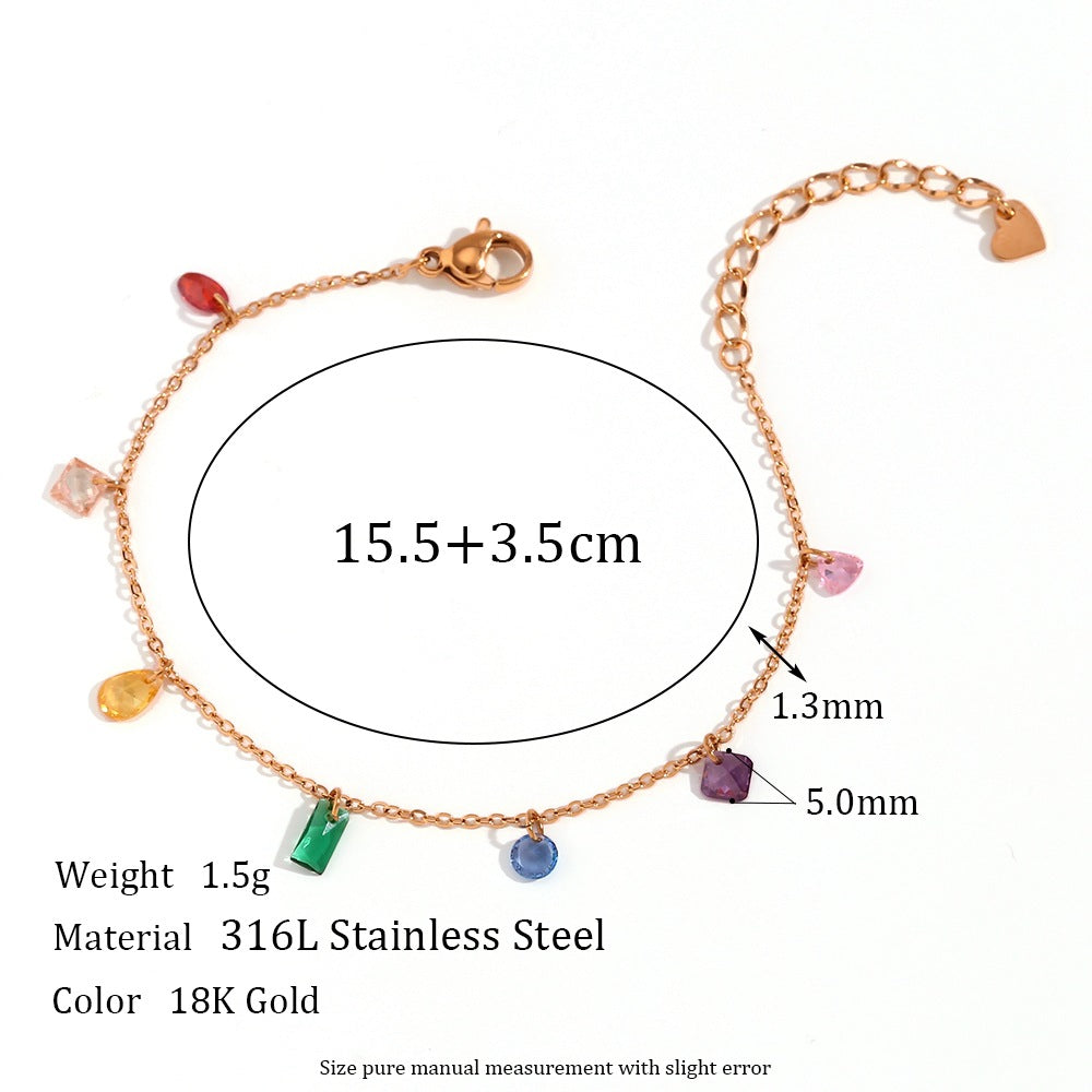 Minimalist Geometric Stainless Steel Plated 18K Gold Colorful Zirconia Necklace for Women