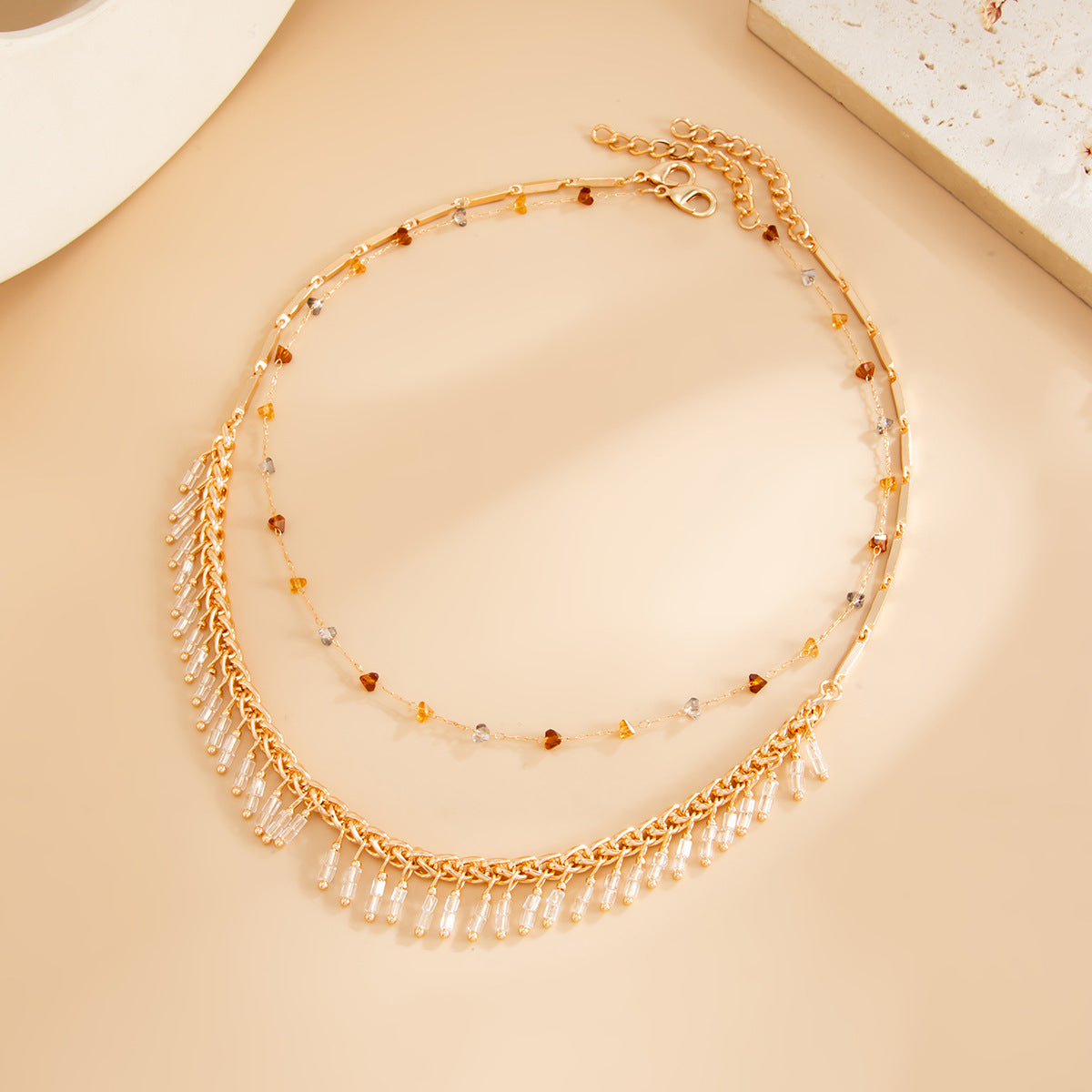 Minimalist Luxury Geometric Crystal Pendant Plated Alloy Necklace for Women
