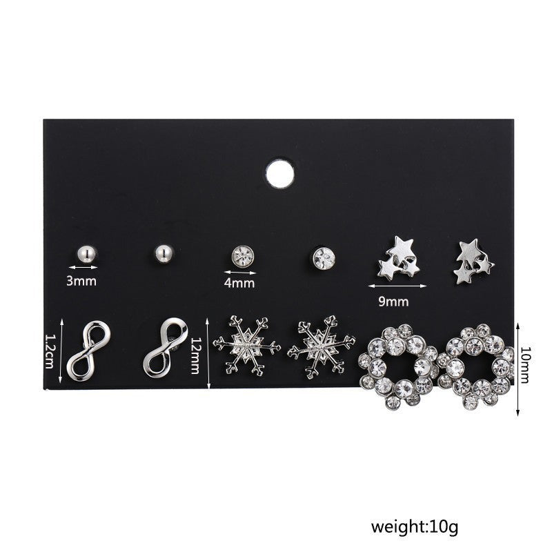Vintage Geometric Leaf Compass Hollow Rectangle Round Stud Earrings Set Alloy Plated Micro-inlay Unisex