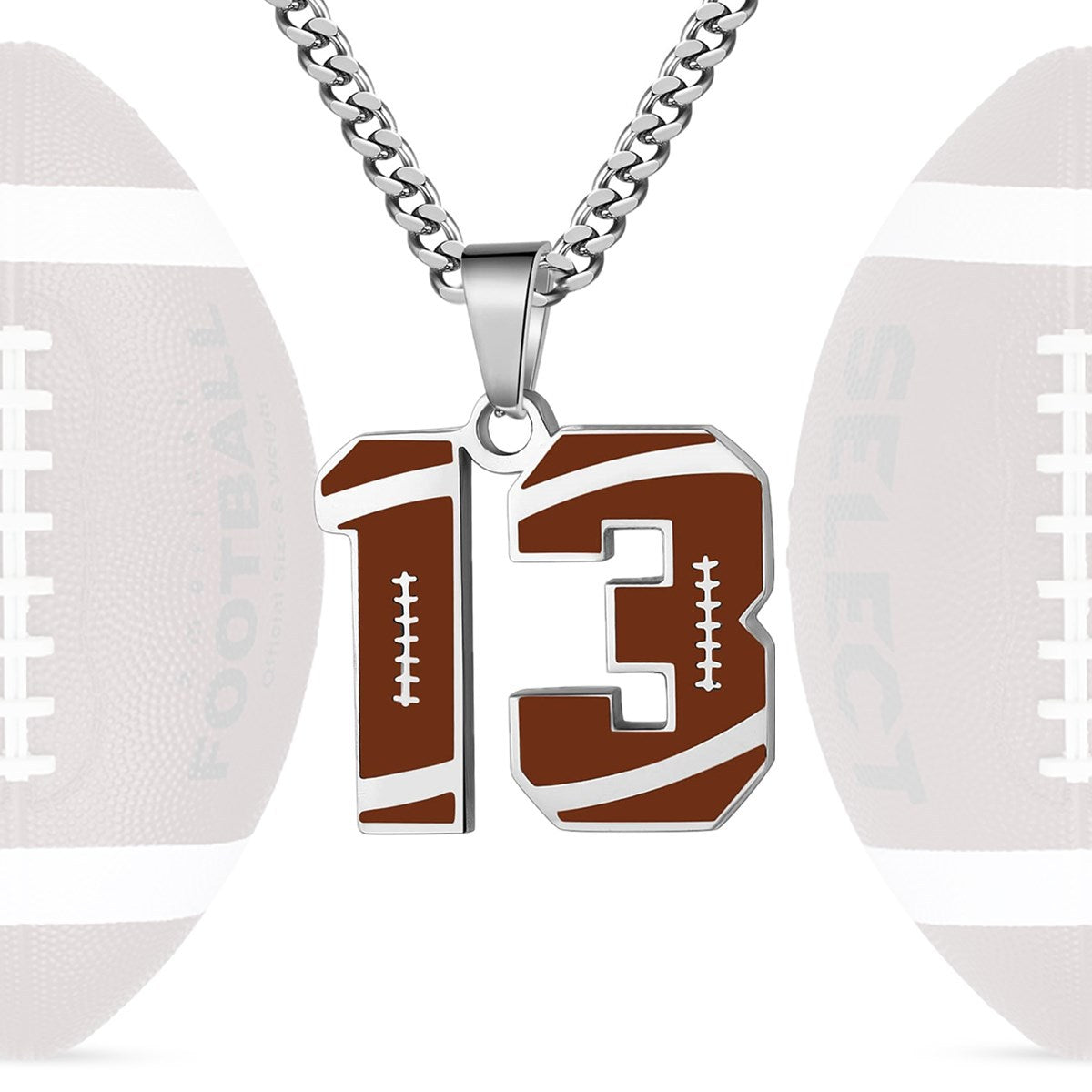 Motivational Football Number Pendant Necklace for Men in Stainless Steel with Polished Finish and Letter/Number Design