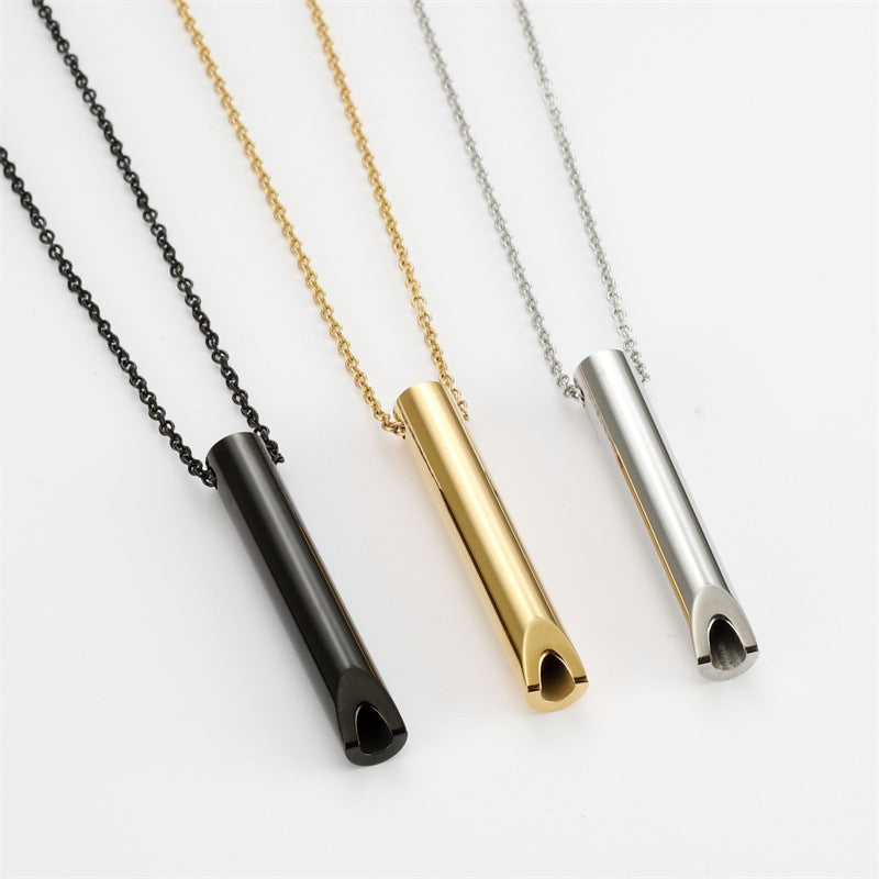 Polished Titanium Steel Whistle Pendant Necklace for Mindfulness and Stress Relief in Geometric Shape