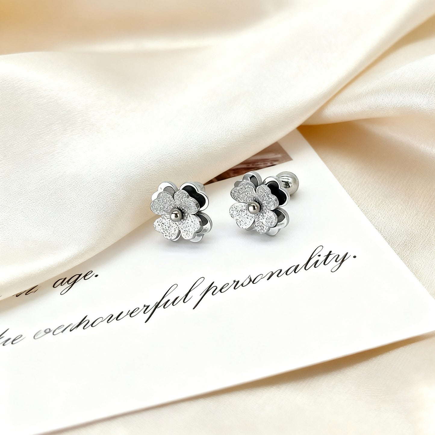 Elegant Matte Plated Stainless Steel Floral Stud Earrings for Women