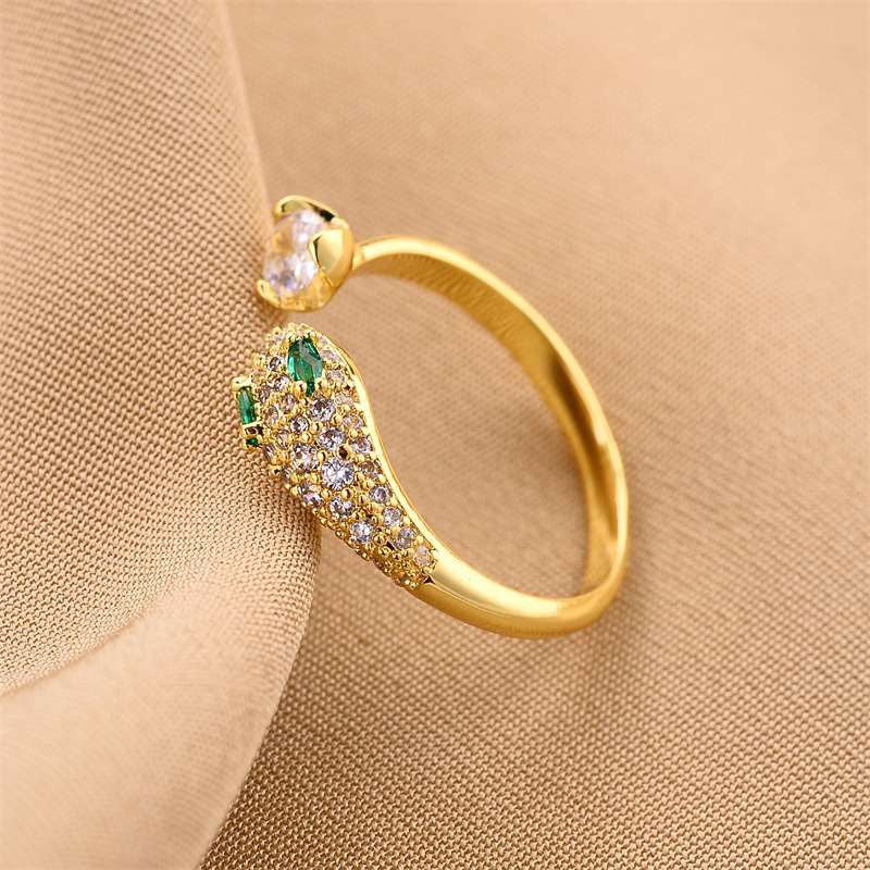 Anello a serpente minimalista in zircone in acciaio al titanio con finitura placcata, per donne, gioielli da dito