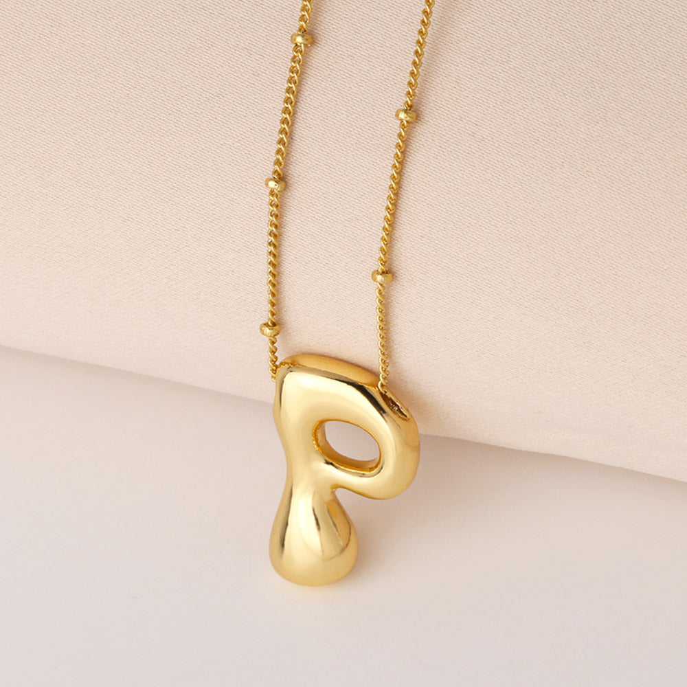 Minimalist Gold Plated Brass Letter Pendant Necklace Cable Chain Unisex Jewelry