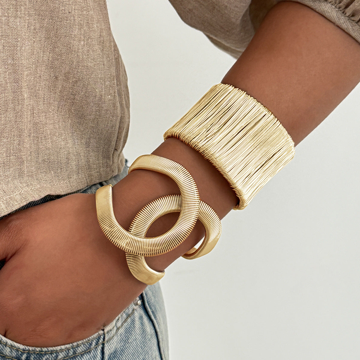 Elegant Striped Geometric Iron Plated Open Cuff Bracelet for Women
