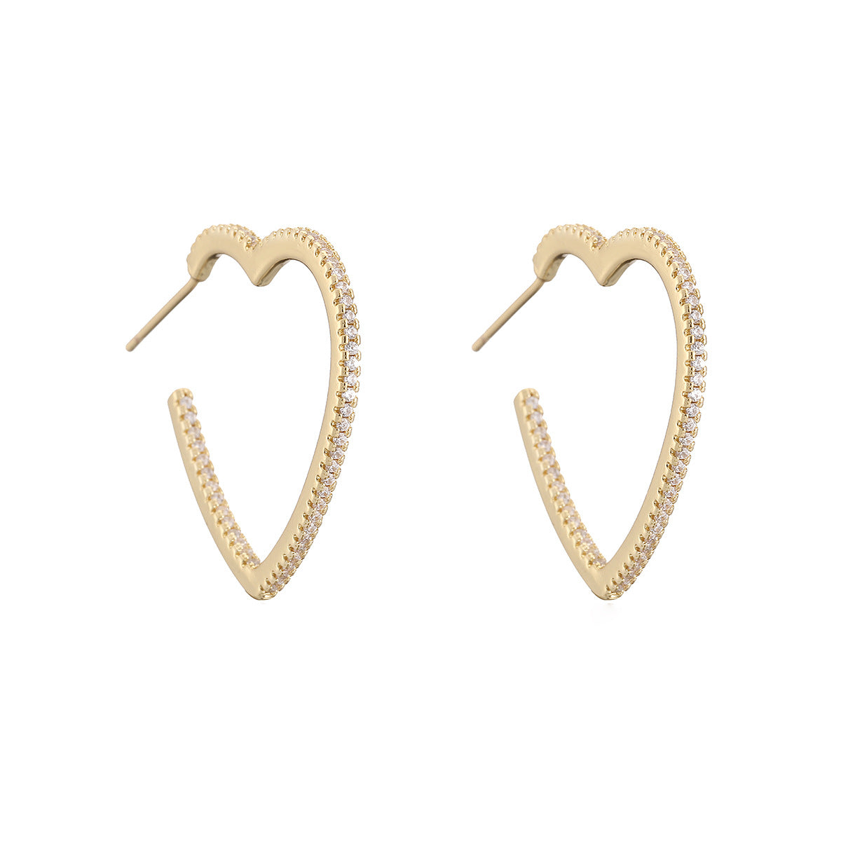 Vintage Elegant 18K Gold Plated Brass Heart Geometric Hoop Earrings with Cubic Zirconia for Women