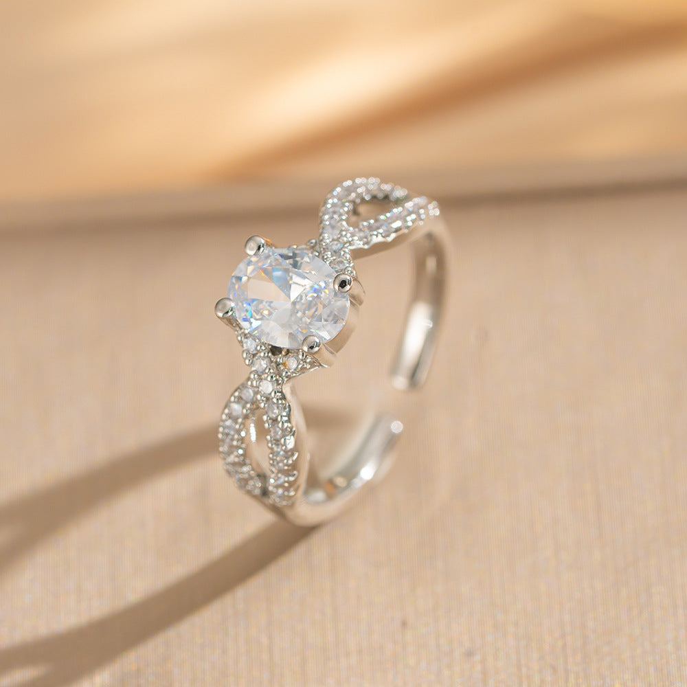 Luxury Minimalist Adjustable Open Ring for Women with Gold-Plated Copper Band and Zircon Stone Accent in Heart and Floral Shape