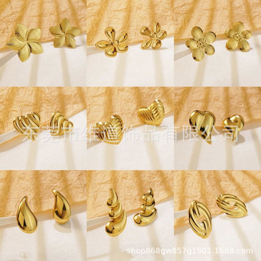 Pendientes de acero inoxidable con forma de lágrima, corazón floral dulce
