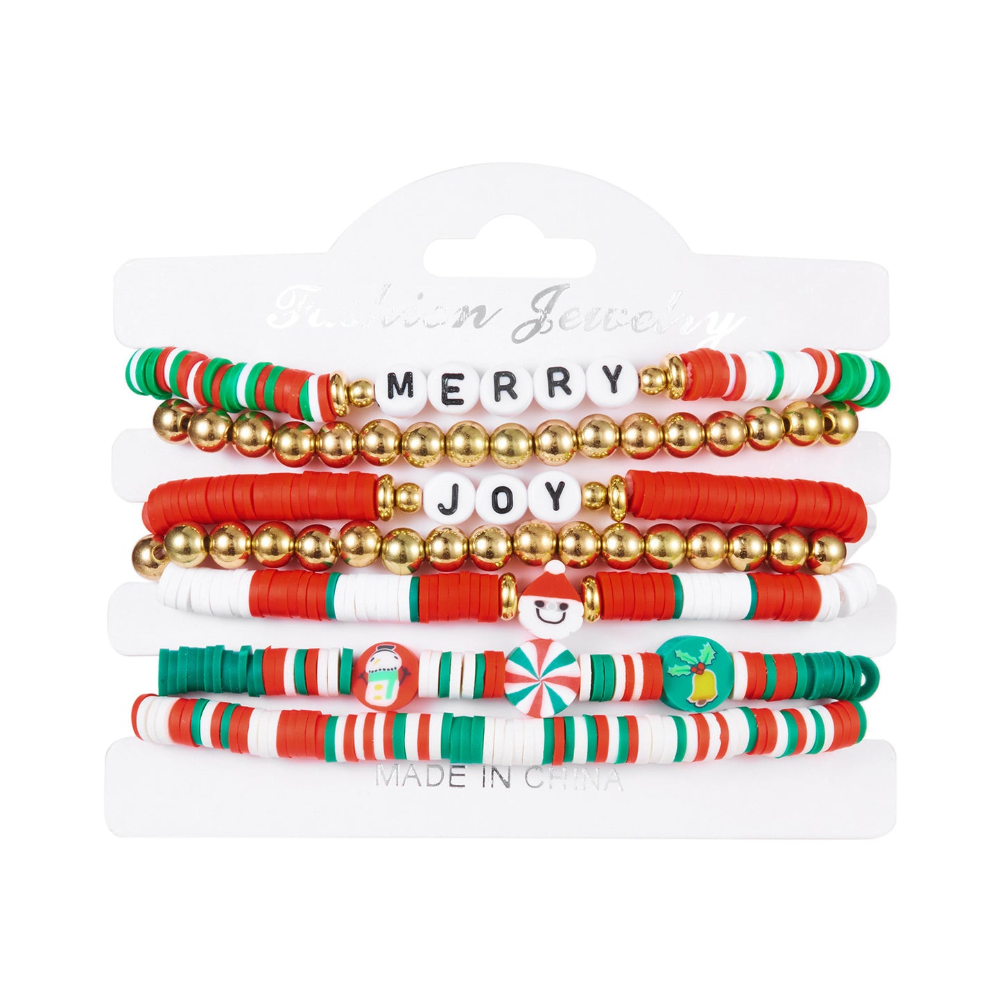 Colorful Woven Christmas Santa Claus Reindeer Glove Soft Pottery Charm Bracelet Set for Women
