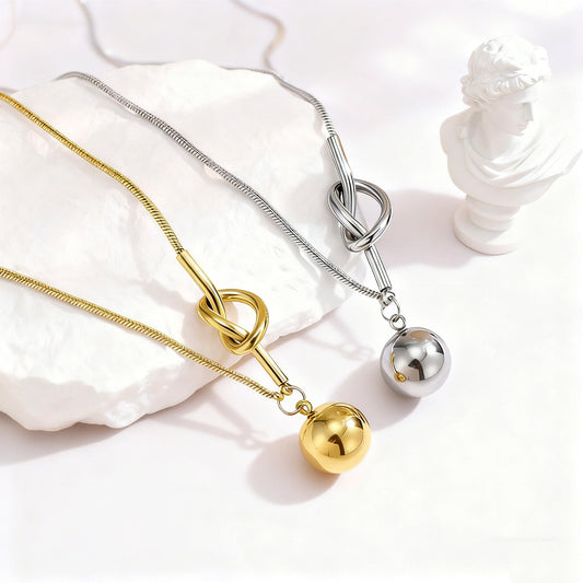 Collar de nudo geométrico para mujer de acero inoxidable chapado en oro, estilo minimalista vintage