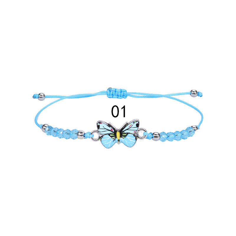 Sweet Colorful Crystal Butterfly Beaded Bracelet Silver Plated Unisex Hand Jewelry