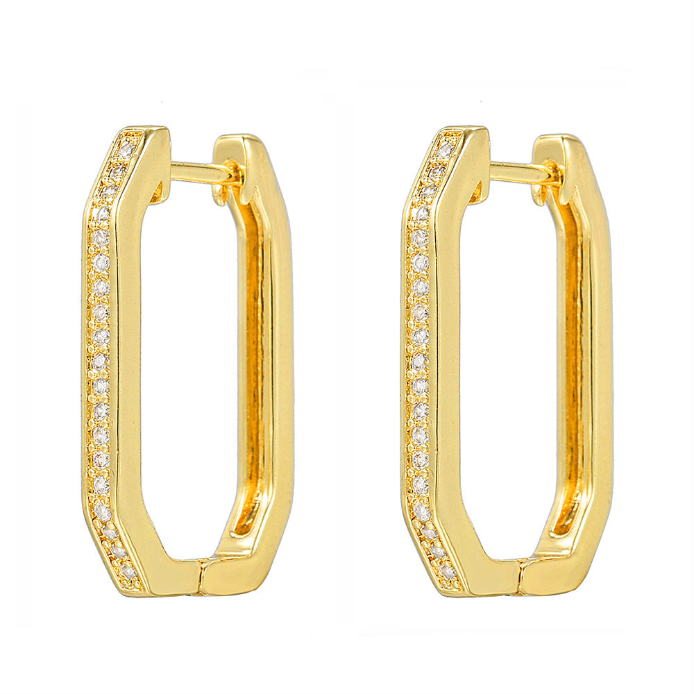 Gold Plated Brass Micro-Set Cubic Zirconia Geometric Leaf Cross Heart Round Hoop Earrings for Women
