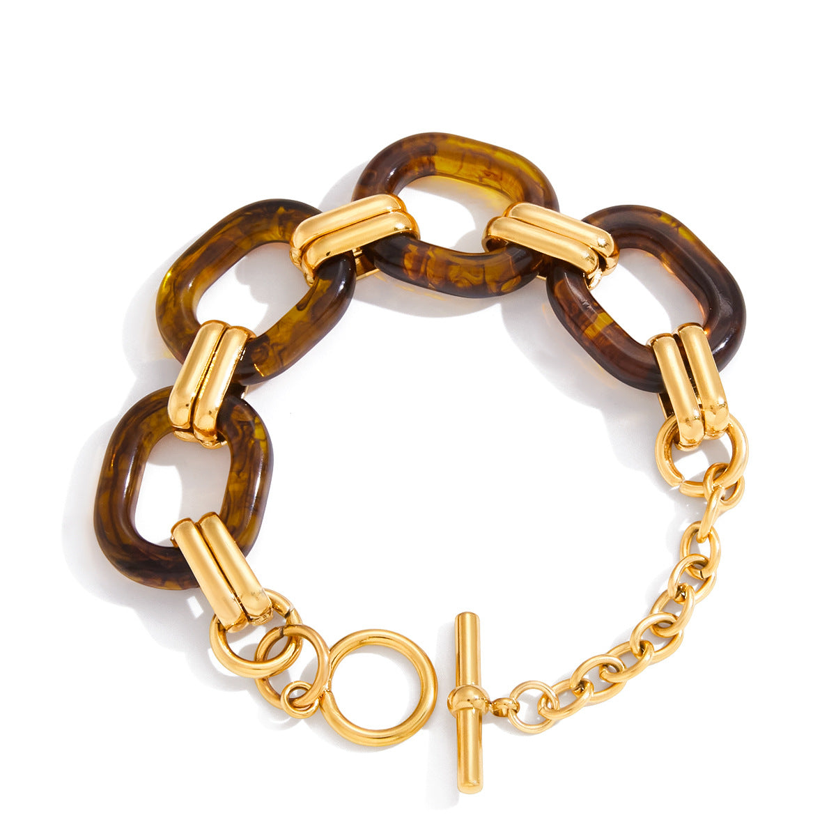 Pulsera minimalista geométrica de resina ámbar con cierre OT en acero de titanio con baño para mujer