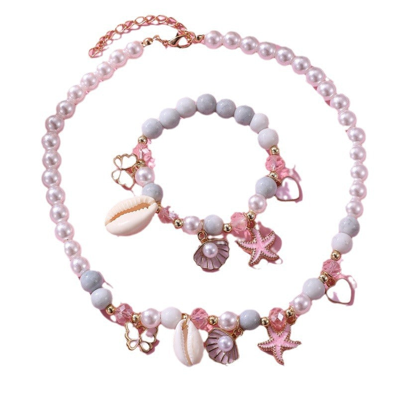 Collana a fiocco minimalista in resina per ragazze con perle e stelle marine, gioielli per bambini in stile vacanza al mare