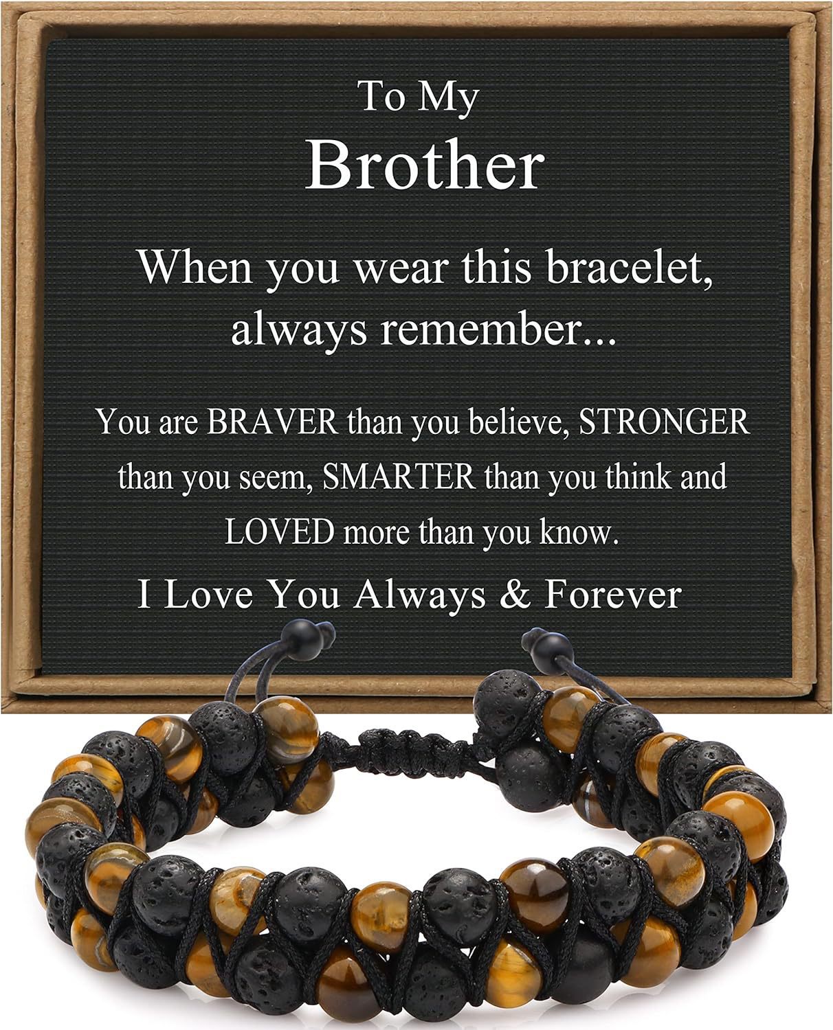 Men's Geometric Tiger's Eye Beaded Bracelet Adjustable Double Layer Handmade Gift