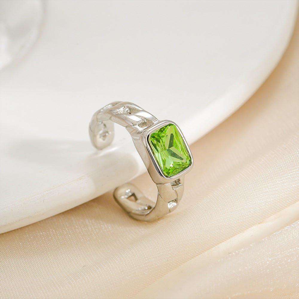 Anello regolabile da donna in acciaio al titanio con zuccherino blu verde aperto, forma geometrica, stile naturale, gioielli minimalisti