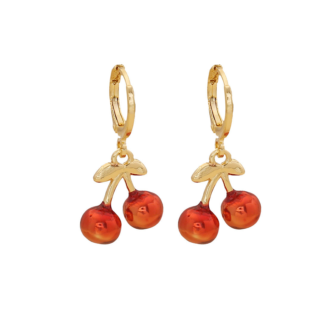 Sweet and Edgy Cherry and Strawberry Fruit-Shaped Earrings for Women Made of Copper with Enamel Finish