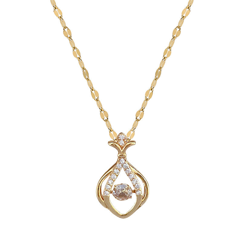 Elegante Collar con Colgante de Luna Geométrica de Acero de Titanio para Mujeres y Hombres con Incrustaciones de Diamantes de Imitación y Delicada Cadena de Relicario