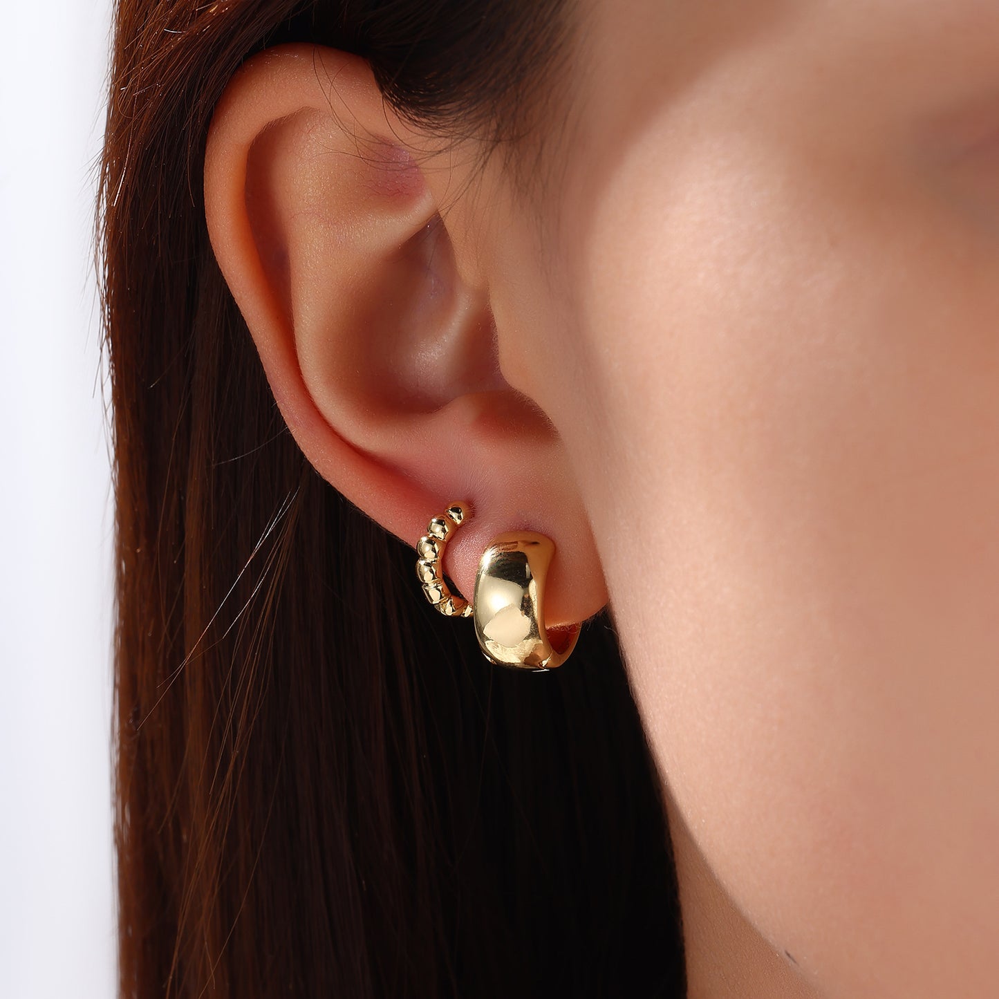 Geometric Copper Ear Cuffs with Zirconia Inlay Plated in Real Gold for Women Minimalist Statement Earrings Set
