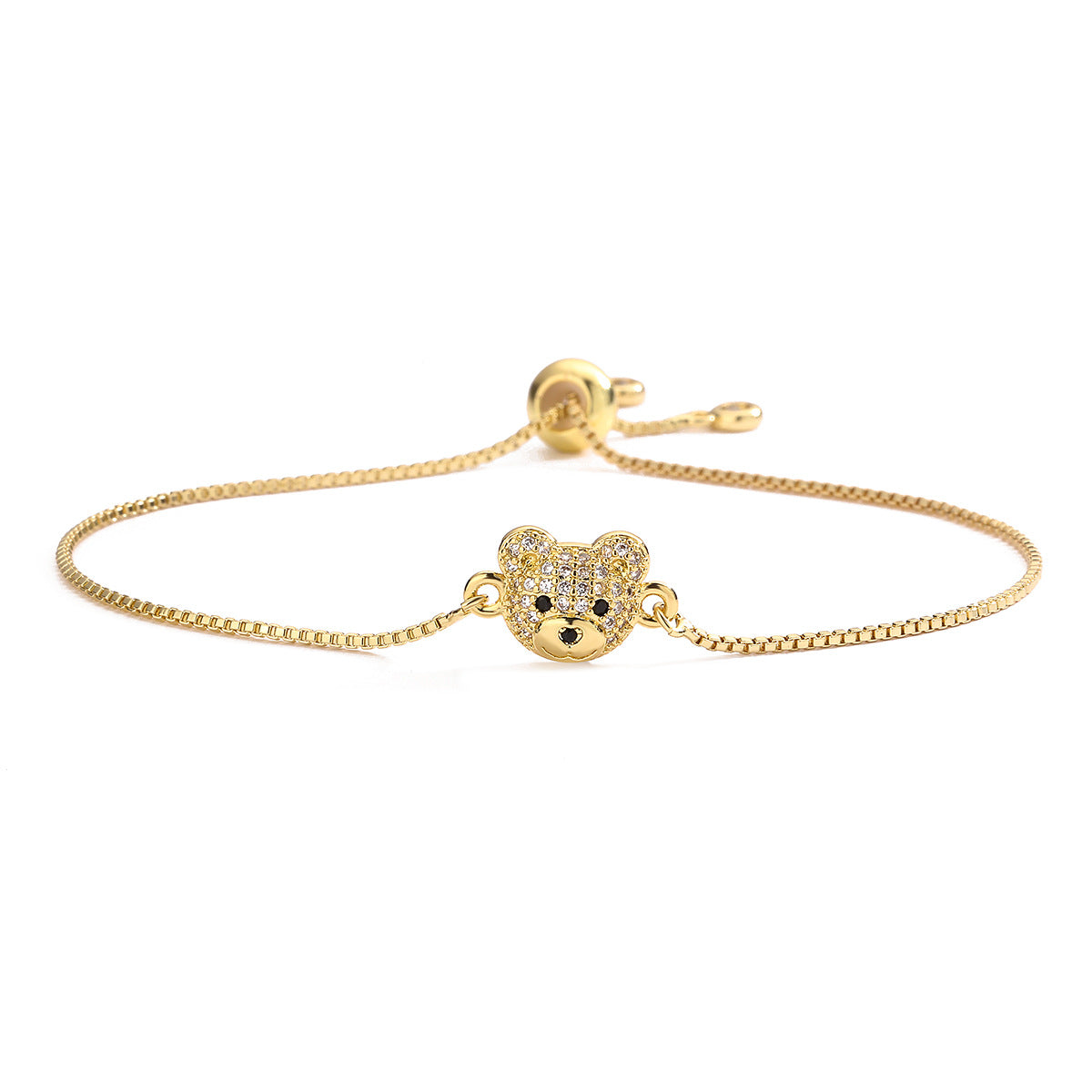 Minimalist Bear-Shaped Copper Bracelet with Gold Plating and Zircon Inlay for Women