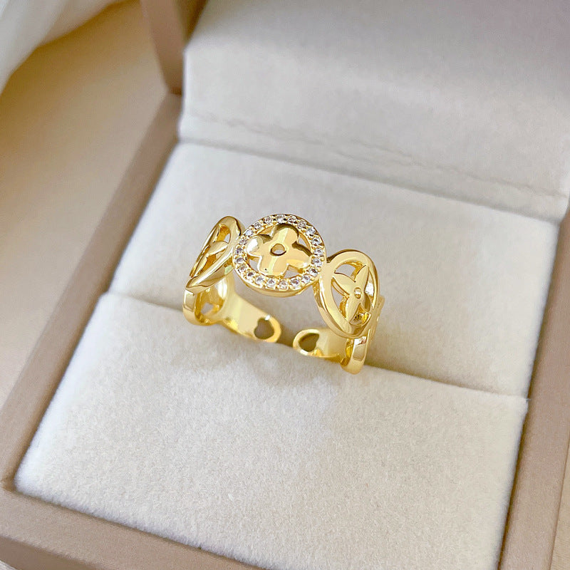 Anello in ottone placcato oro a forma di corona in stile fumetto per donna, gioiello da mano di lusso con fascia aperta regolabile