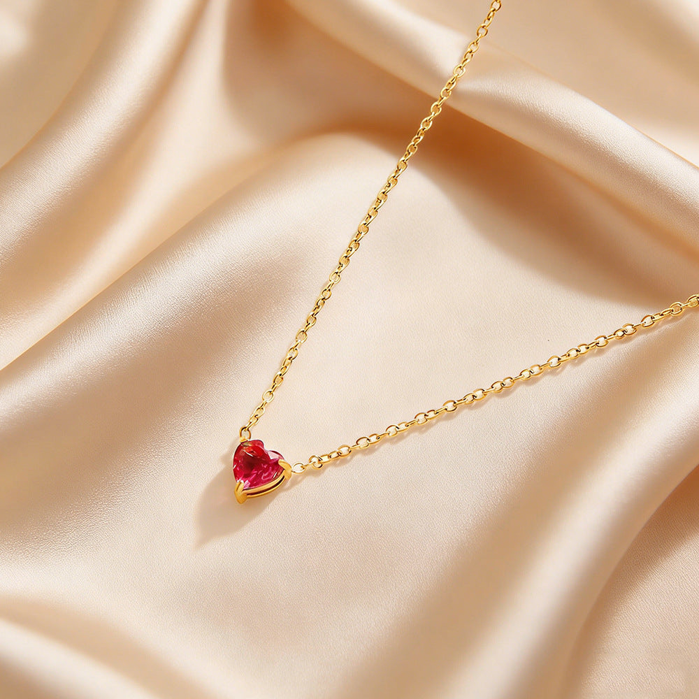 Elegante collana da donna in acciaio inossidabile placcato a forma di cuore con pietra natale di dicembre