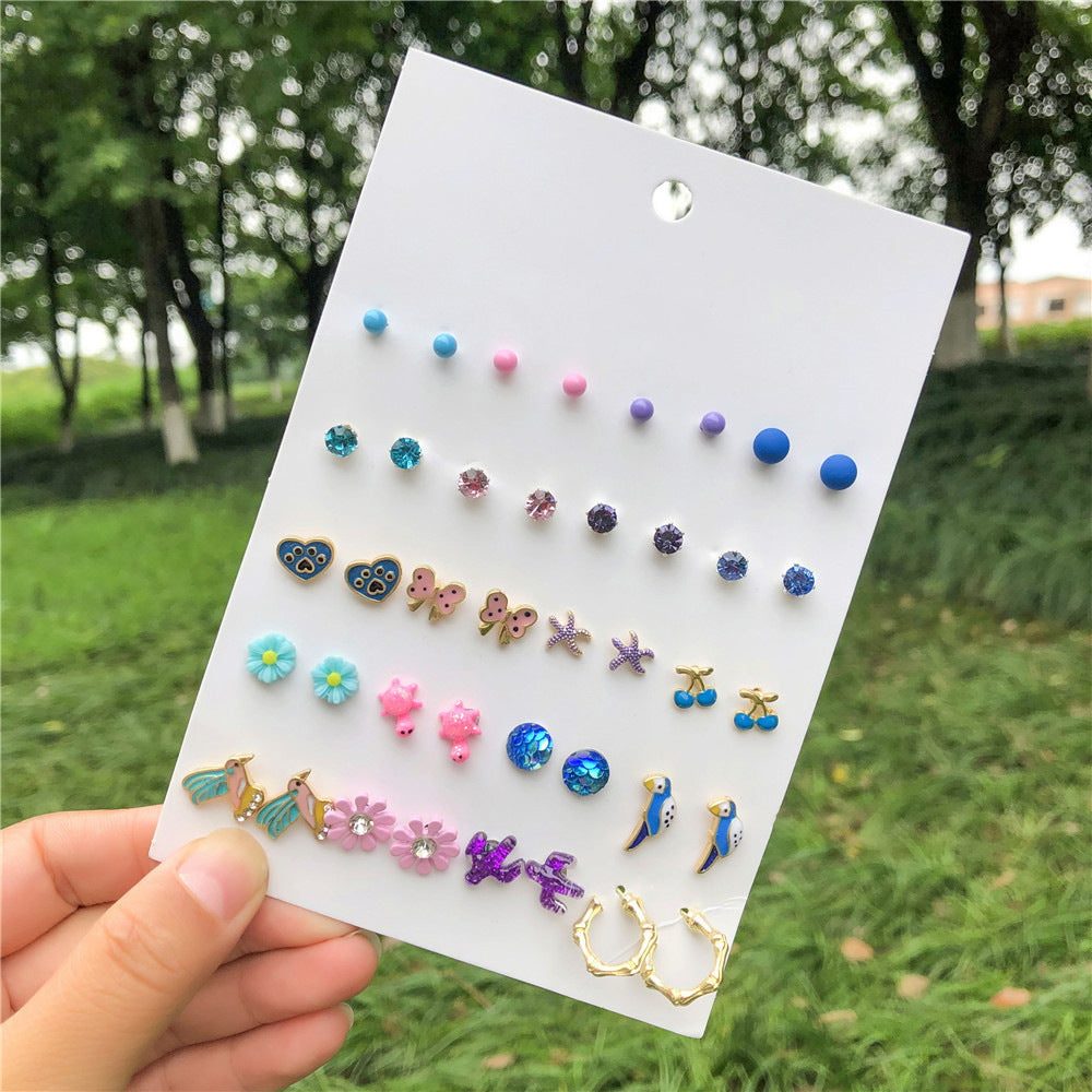 Fashion Colorful Floral and Animal Drip Oil Alloy Stud Earrings with Rhinestone