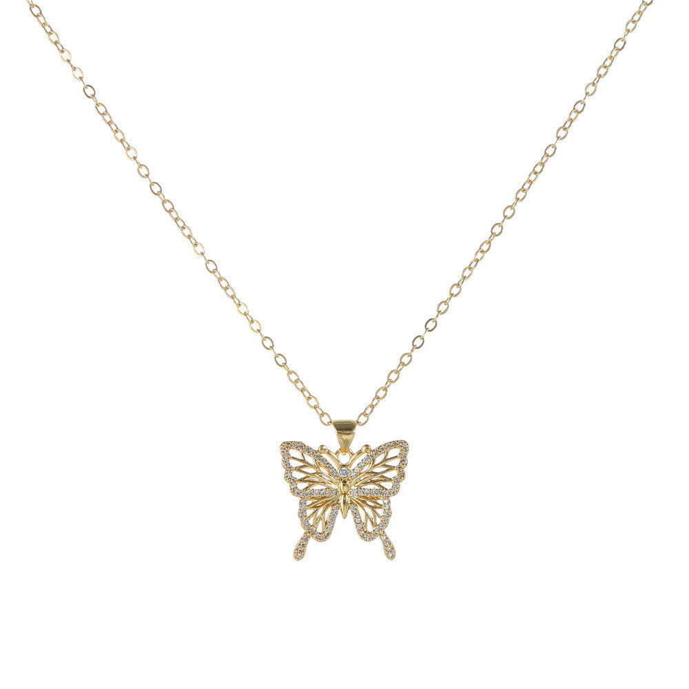 Casual Geometric Butterfly Brass Cubic Zirconia Pendant Necklace Cable Chain
