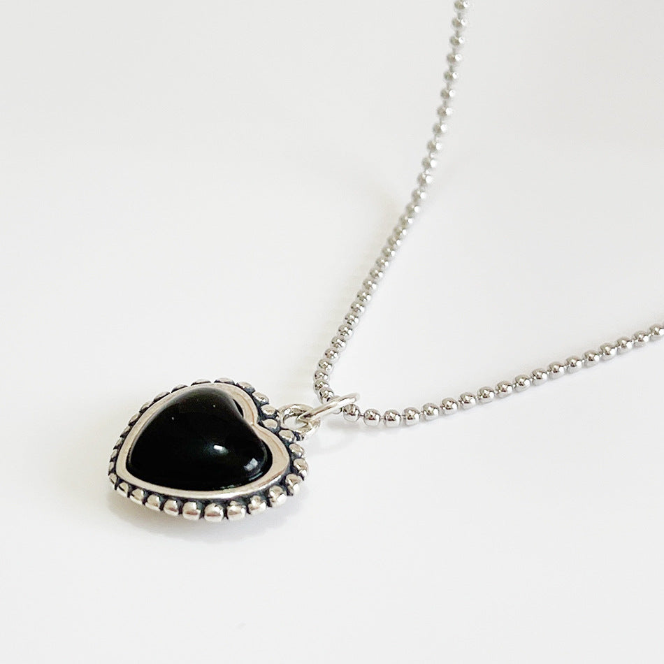 S925 Sterling Silver Heart Pendant Necklace Modern Geometric Artistic Vintage Jewelry for Women