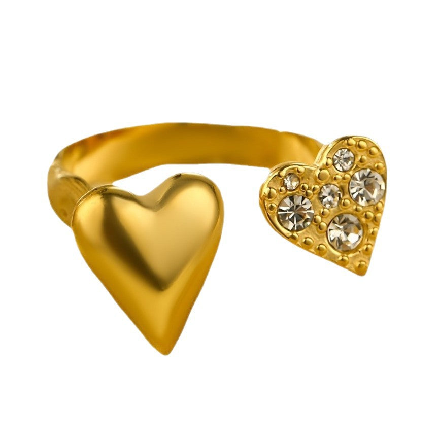Anello da Donna Minimalista a Cuore in Acciaio Inossidabile con Intarsio in Zirconi e Finitura Placcata