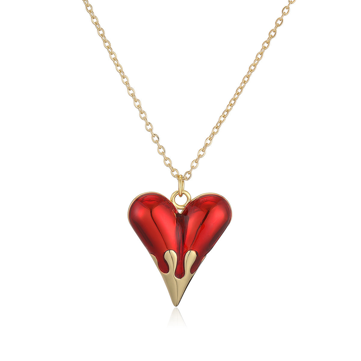 Collar con colgante de corazón de esmalte retro minimalista para mujer, cadena con medallón de cobre