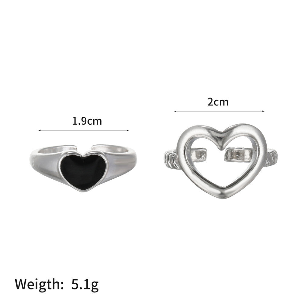 Vintage Black Heart Geometric Alloy Drip Oil Ring for Women