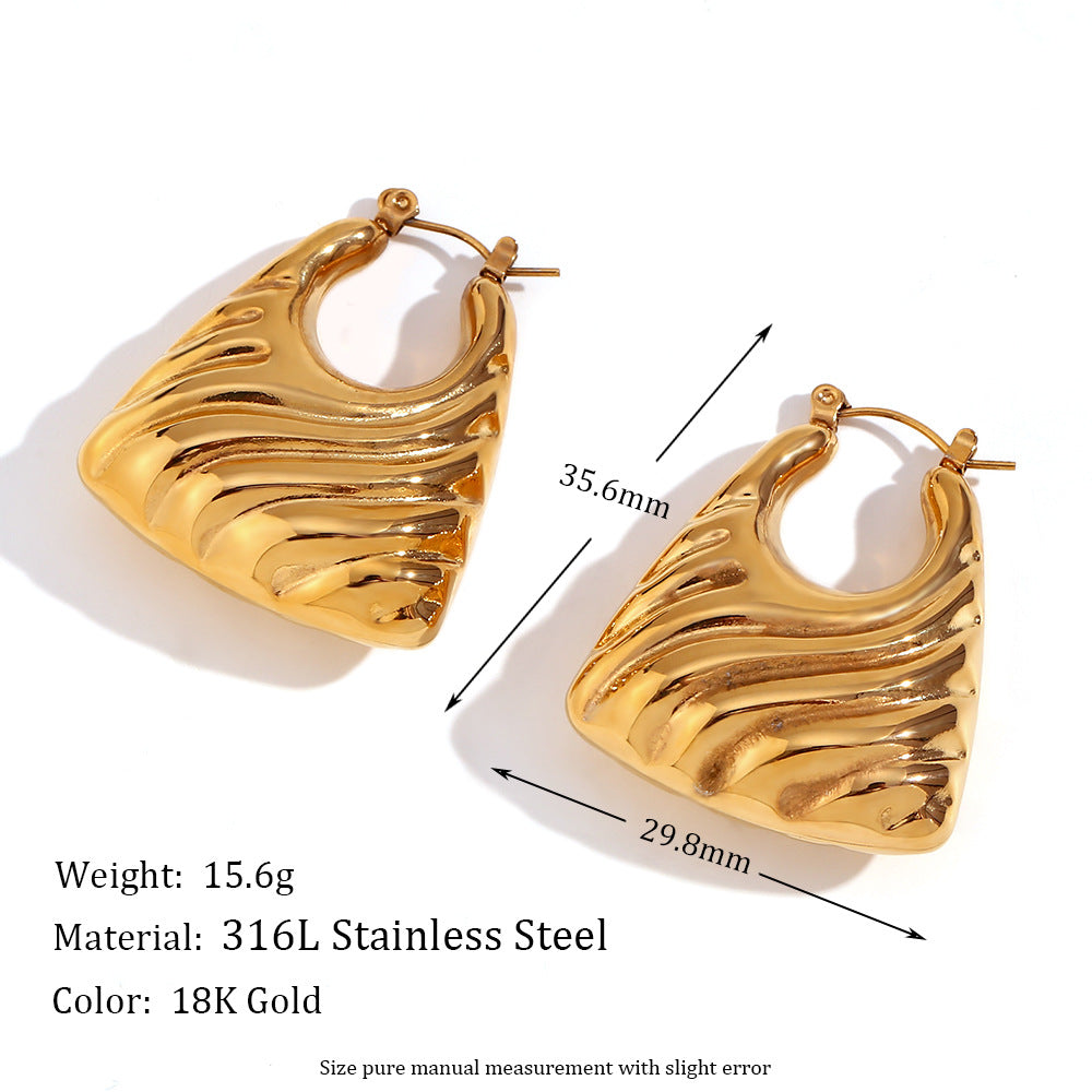 Orecchini a Clip da Donna in Acciaio Inox con Stampa Geometrica Serpente Vintage, Placcati Oro 18K