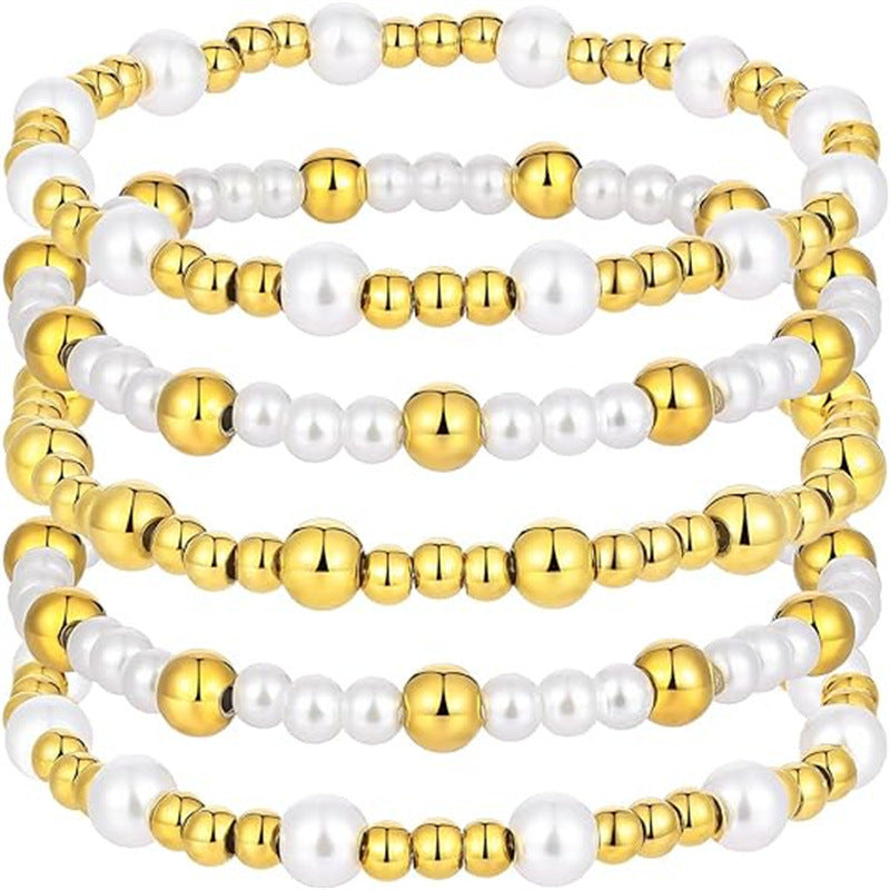 4mm 6mm Round Acrylic Beaded Stretch Bracelet Set for Women Unisex