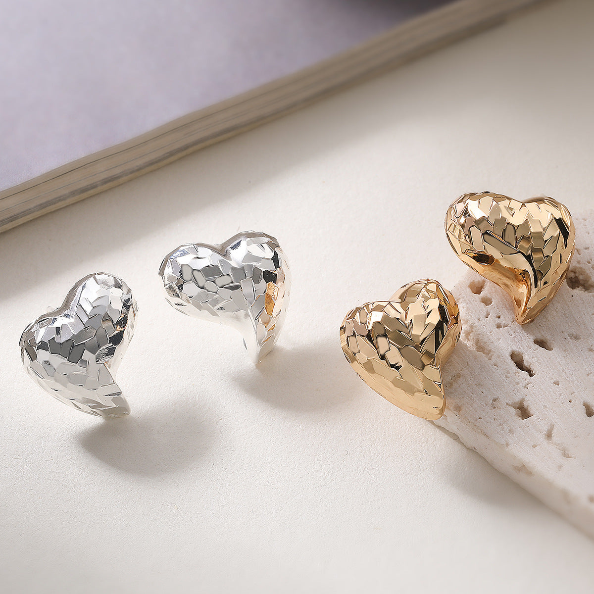Elegant 18K Gold Plated Brass Heart Stud Earrings for Women