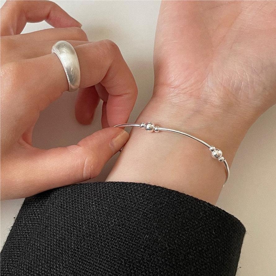 Bracciale Minimalista Geometrico Rotondo Fatto a Mano in Argento Sterling 925