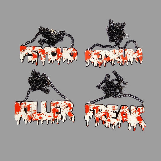 Collar con colgante de letras acrílicas atrevidas con diseño de gota de sangre para mujer, cadena tipo O, acabado impreso